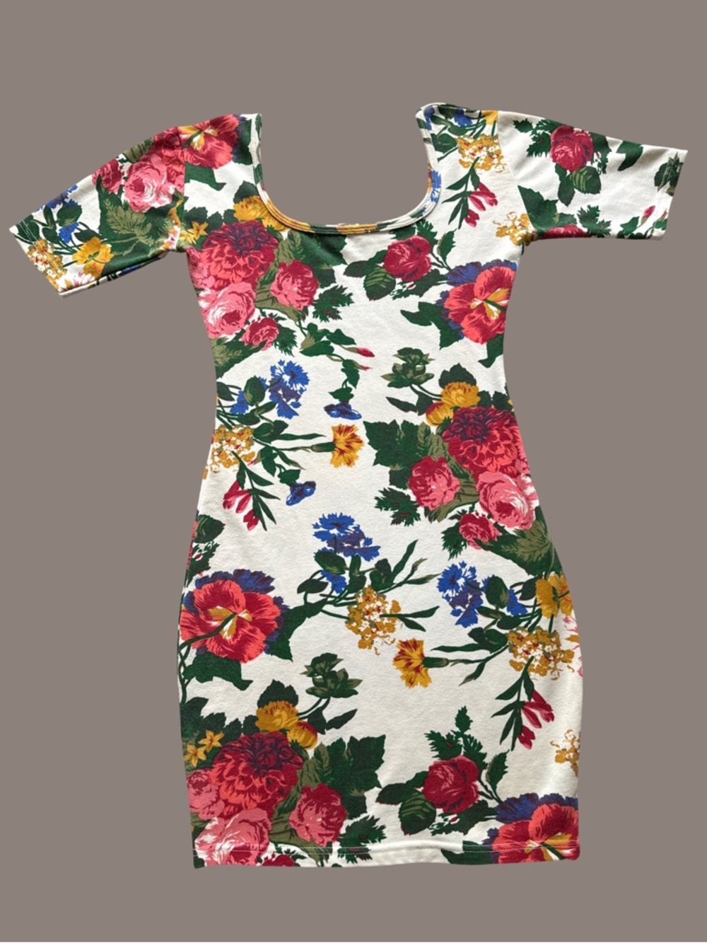 Express White Floral Scoop Mini Dress with Pink, Red & Blue Blooms